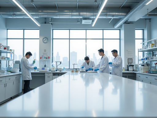 科研团队工作场景，多名硕博导师正在电脑前认真工作，现代办公室环境，明亮自然光